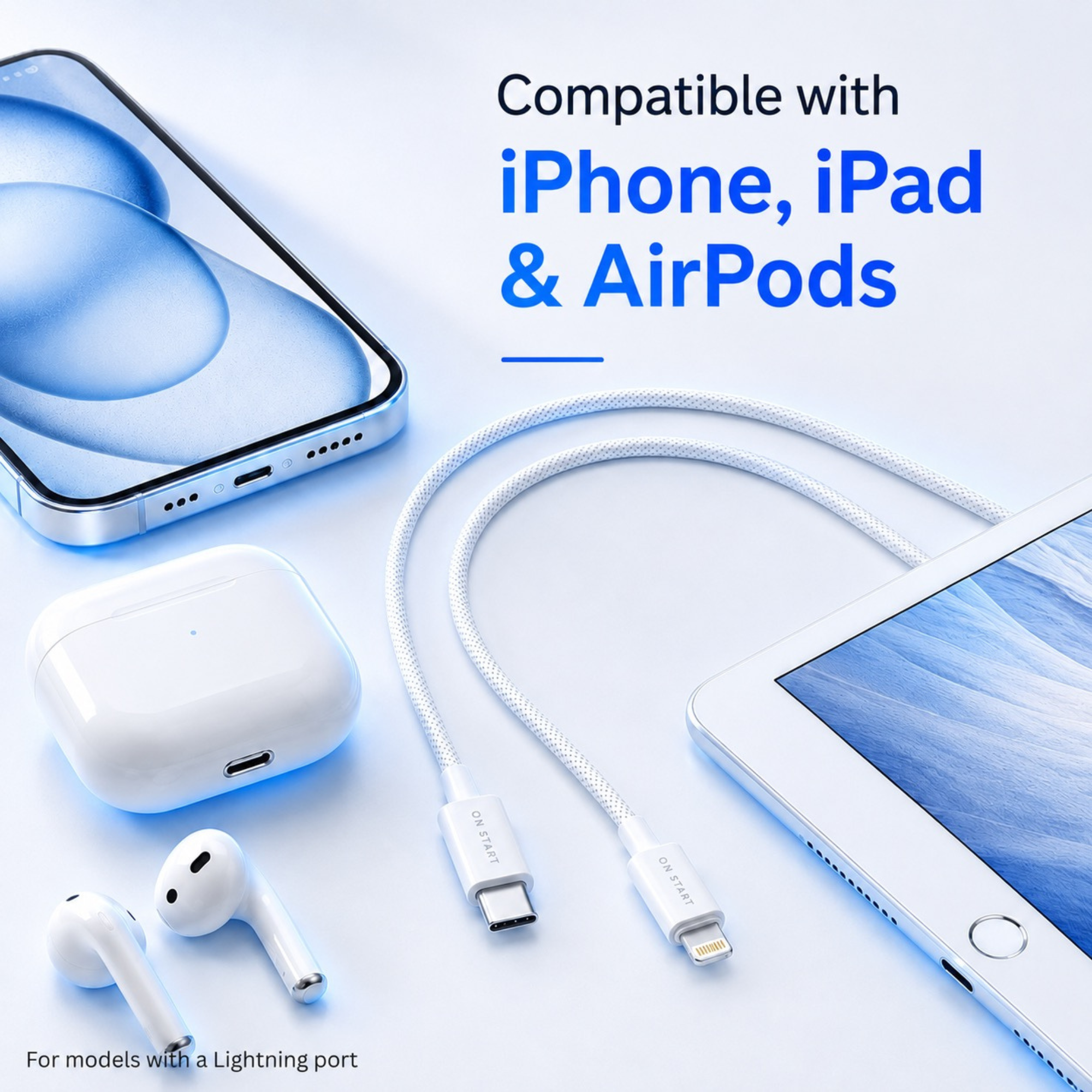 ON START USB C to Lightning Cable 1M Apple MFi Certified